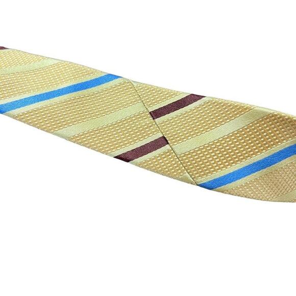 Jos A Bank Mens 100% Silk Yellow Blue Striped Hand Made Neck Tie 58" x 3.75" - Picture 11 of 16